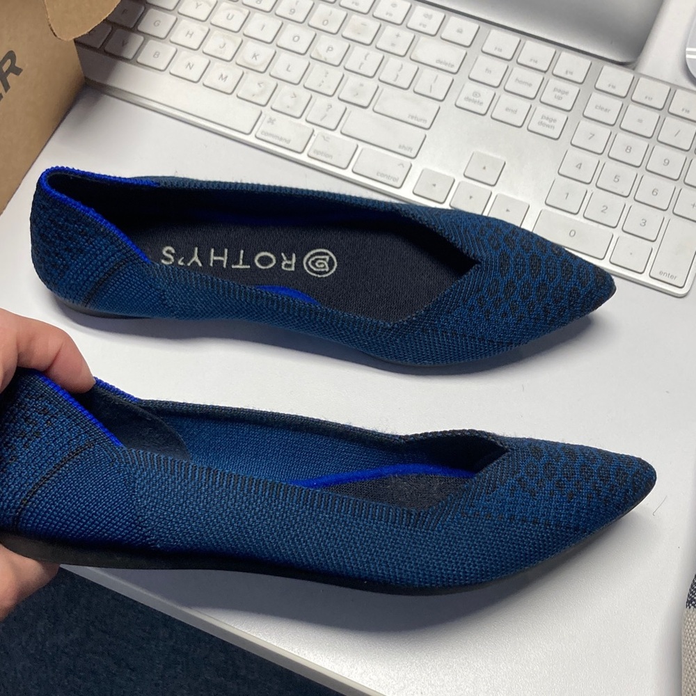 🔥Rothy's Navy Python Pointed Flats womens 7 snake print